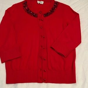 KATE SPADE Red Knit Jeweled Embellished Long sleeve Cardigan Sweater Size s